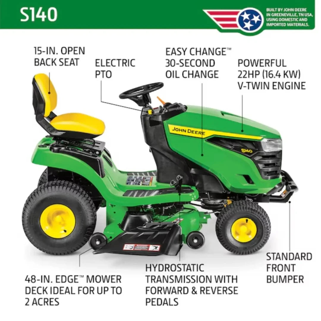John Deere S140 48 in. 22 HP V-Twin GAS Hydrostatic Riding Lawn Tractor